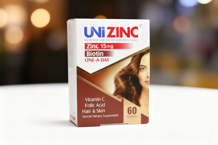 بسته بندی قرص یونی زینک با پس زمینه سفید